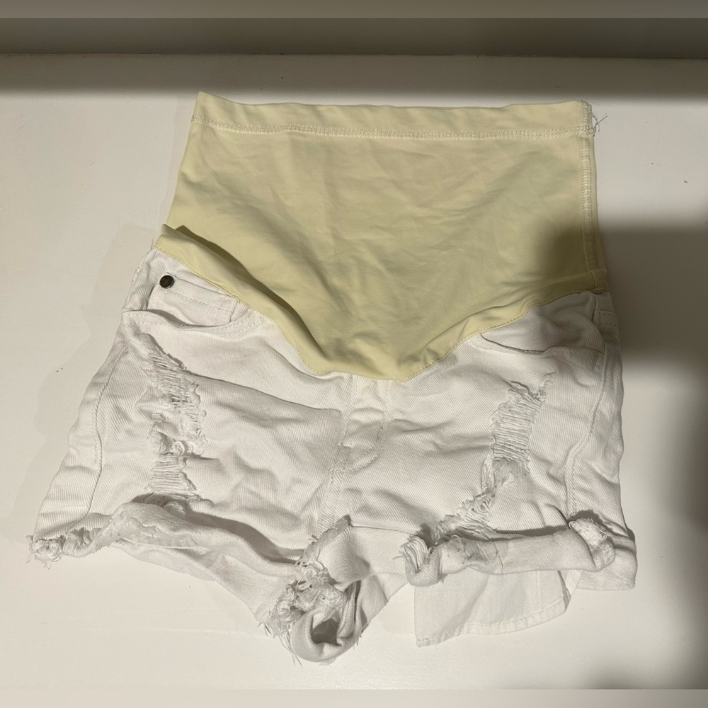 White Distressed Maternity Jean Shorts